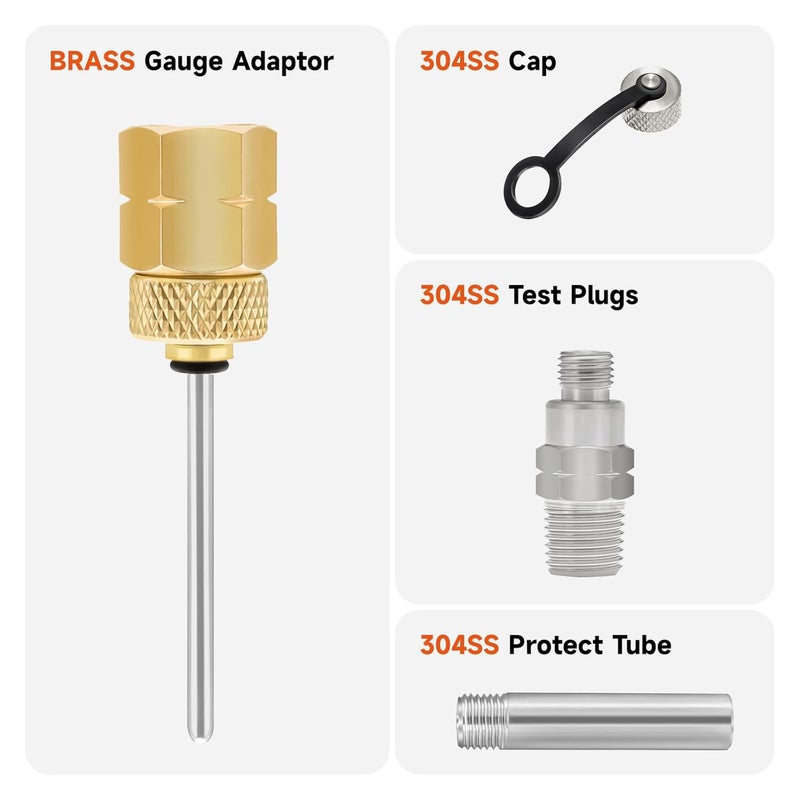 Roastove Brass Gauge Adaptor 1/4 NPT Female,2-1/2 OAL x 1-2/5" x 1/8" Probe with Stainless Steel Sheath,Pressure Gauge Fitting kit - Image 2